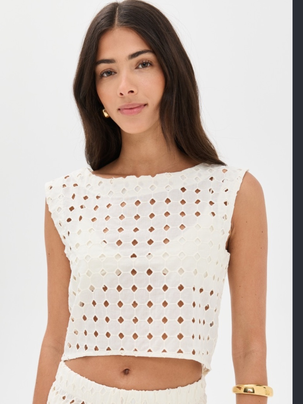 LE BOP Odette Eyelet Cropped Top Ivory Size M Made in USA